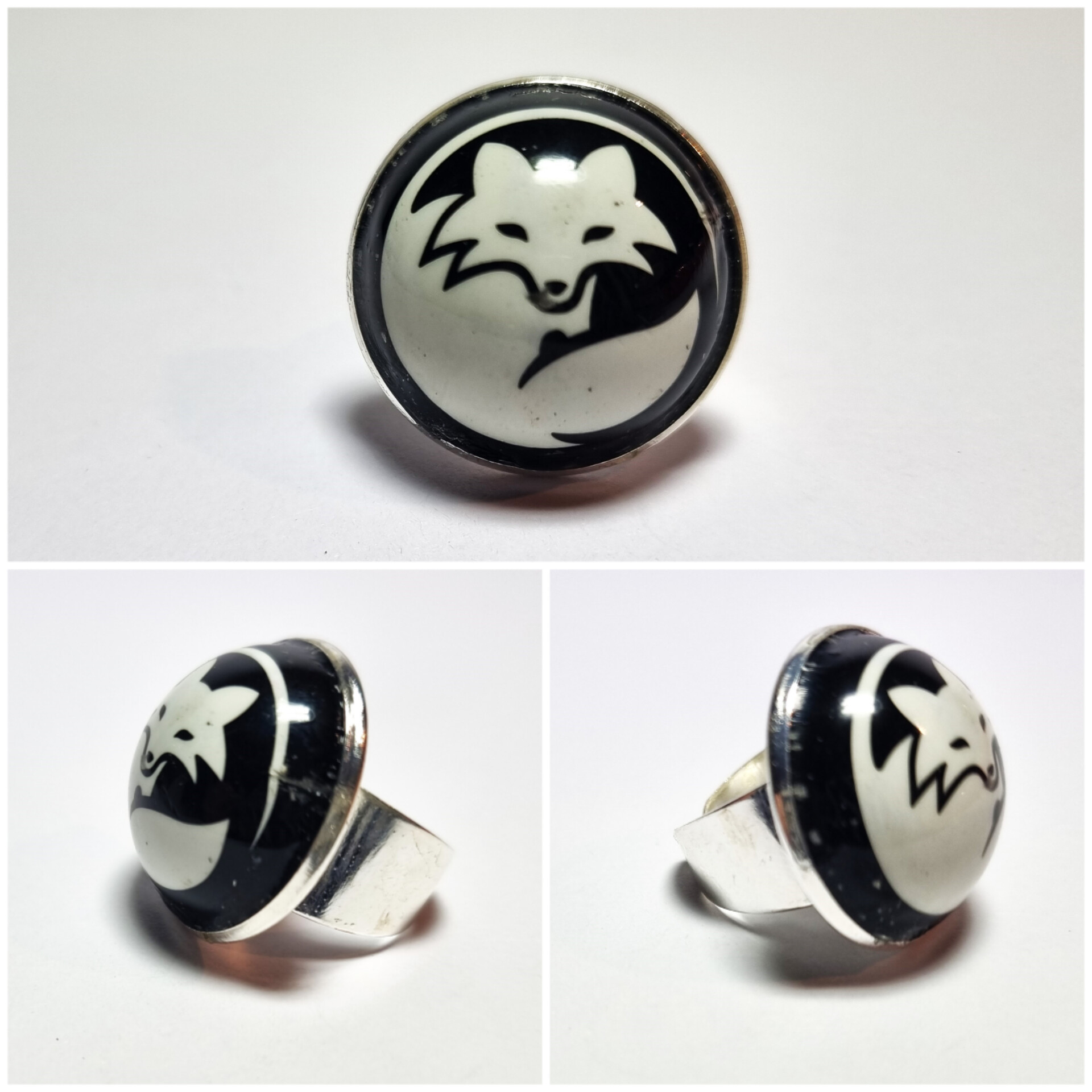 Collage de fotos del Anillo Colección XXL Guineu B/N desde varios ángulos