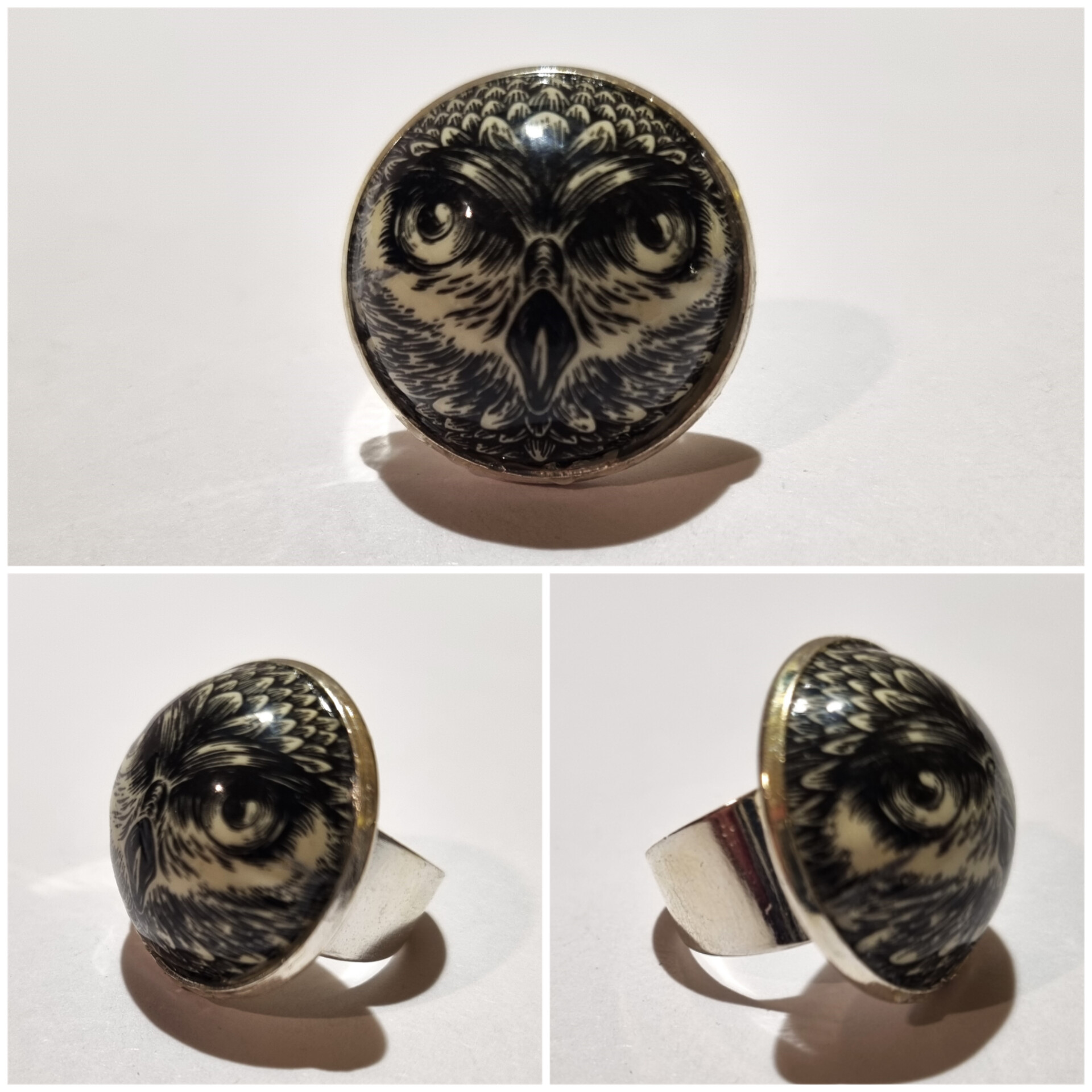 Collage de fotos del Anillo Colección XXL Coruja desde varios ángulos